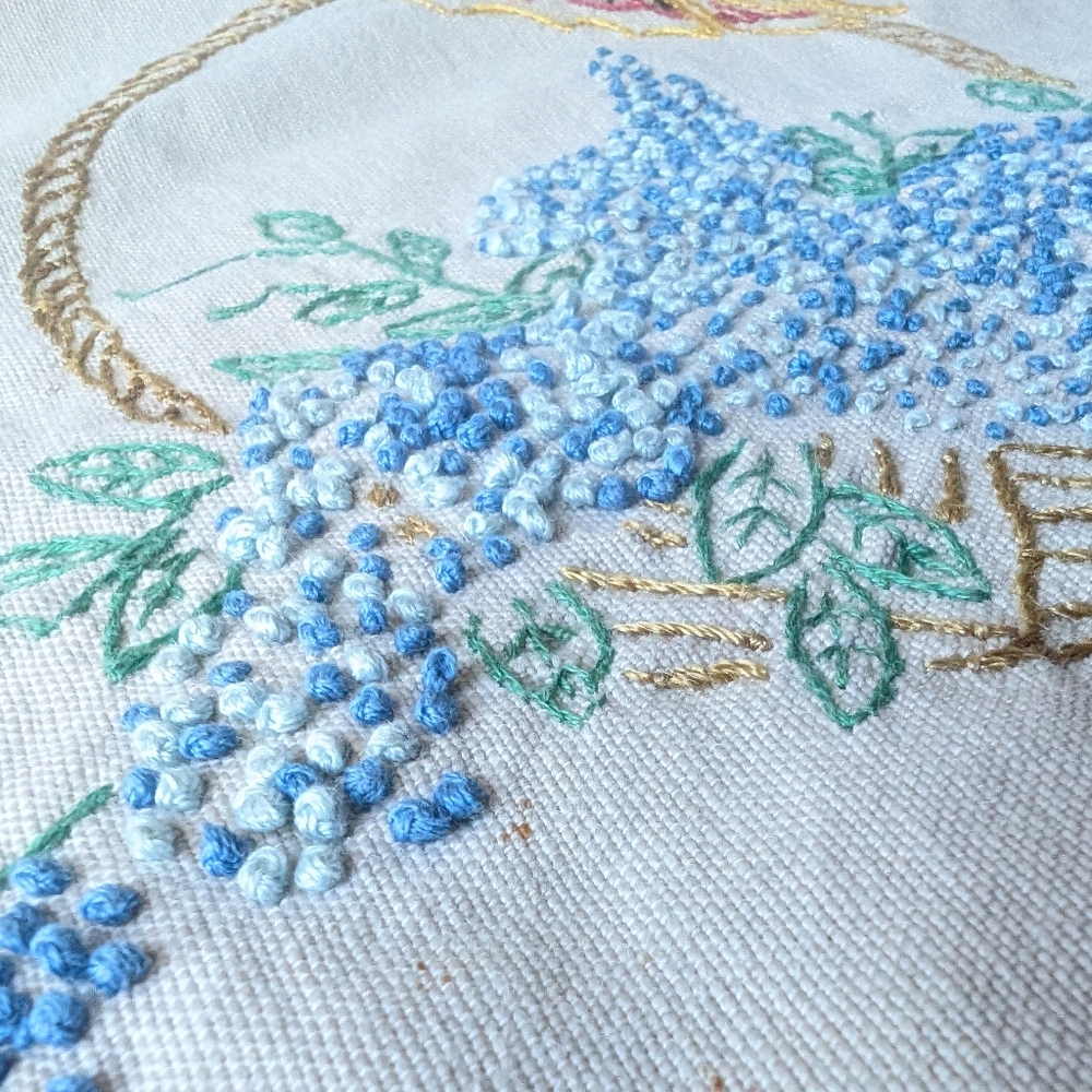 Embroided Linen Berry Basket Butterfly